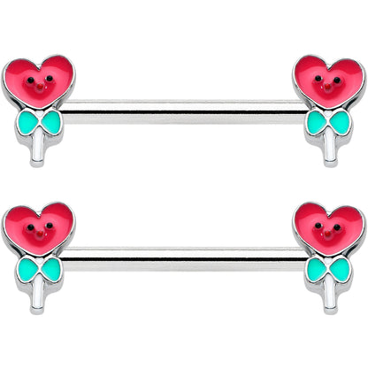 14G 9/16 Sweet Happy Heart Lollipop Barbell Nipple Ring Set