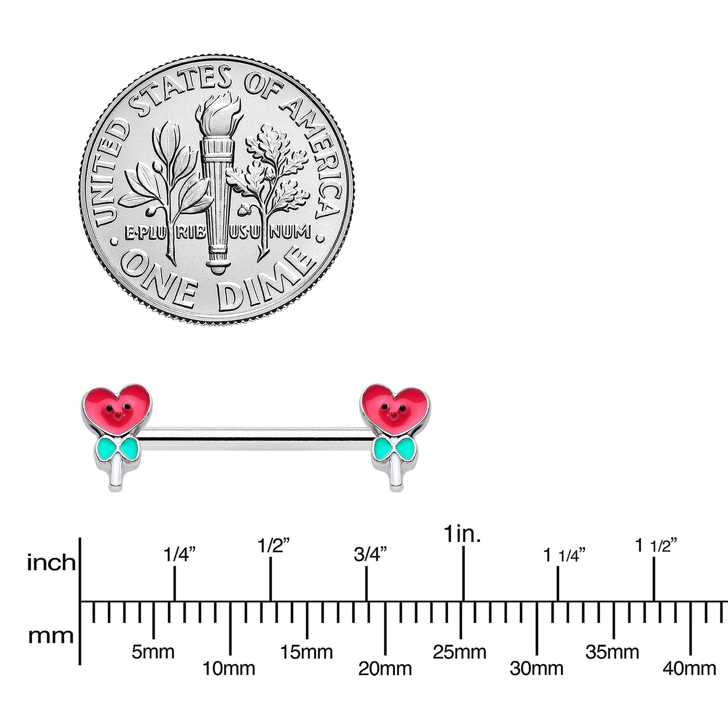 14G 9/16 Sweet Happy Heart Lollipop Barbell Nipple Ring Set