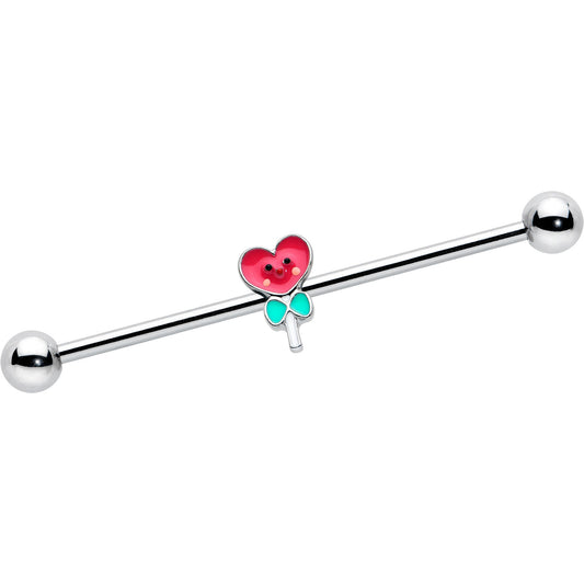14G Sweet Happy Heart Lollipop Industrial Barbell 38mm