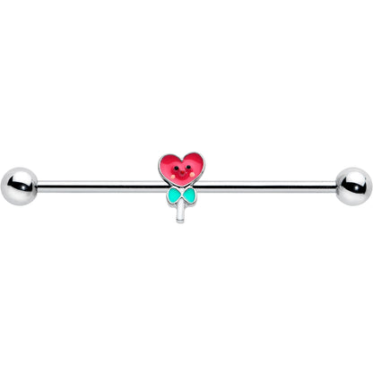14G Sweet Happy Heart Lollipop Industrial Barbell 38mm