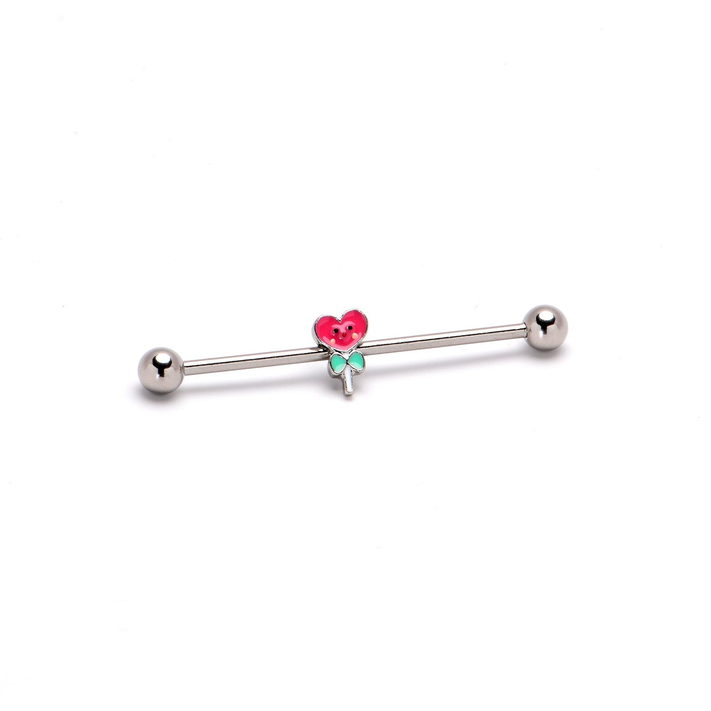 14G Sweet Happy Heart Lollipop Industrial Barbell 38mm