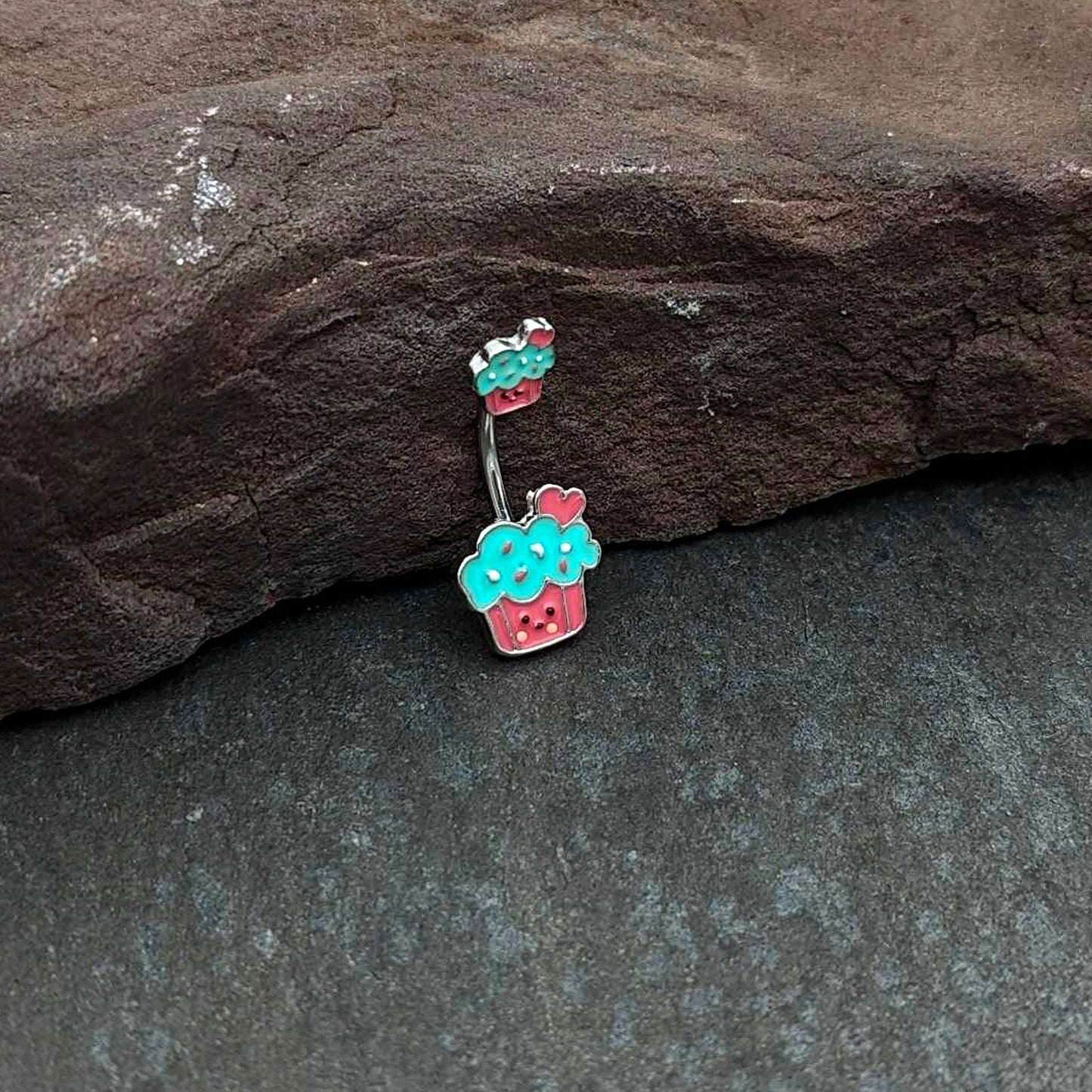 Sydney Belle Girlfriend Collection Sweet Happy Cupcake Pink Blue Double Mount Belly Ring