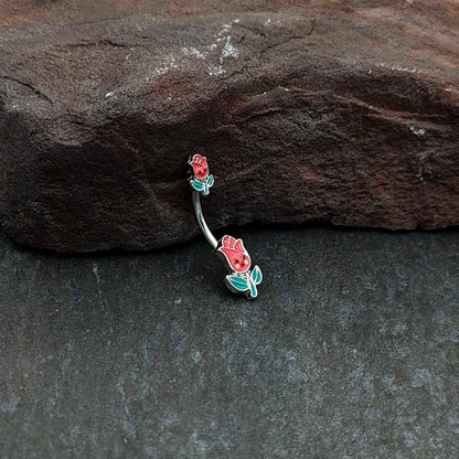 Sweet Happy Rose Flower Double Mount Belly Ring