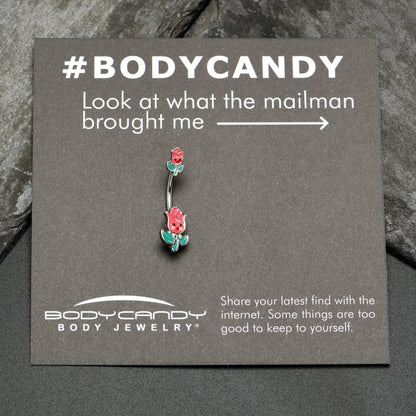 Sweet Happy Rose Flower Double Mount Belly Ring