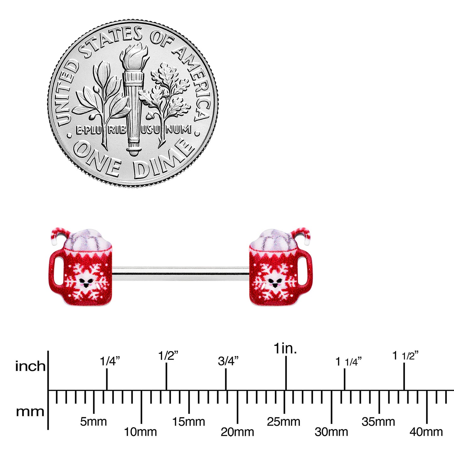 14G 9/16 Sweet Hot Cocoa Holiday Barbell Holiday Nipple Ring Set