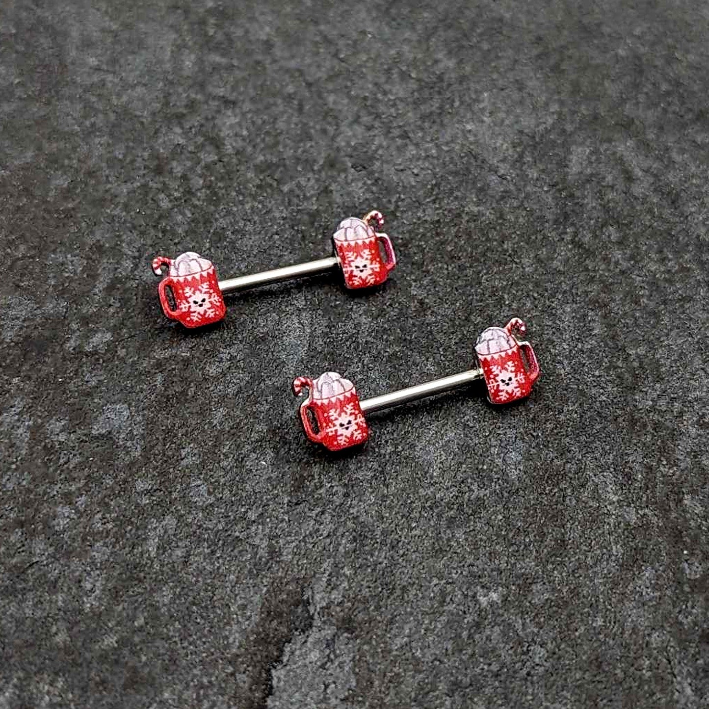 14G 9/16 Sweet Hot Cocoa Holiday Barbell Holiday Nipple Ring Set
