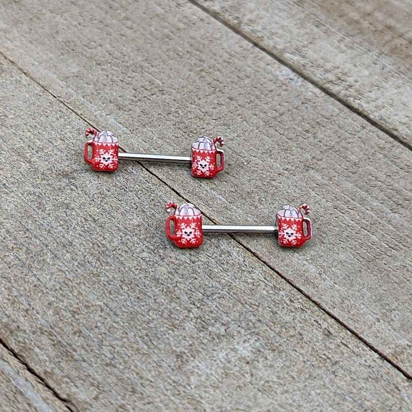 14G 9/16 Sweet Hot Cocoa Holiday Barbell Holiday Nipple Ring Set