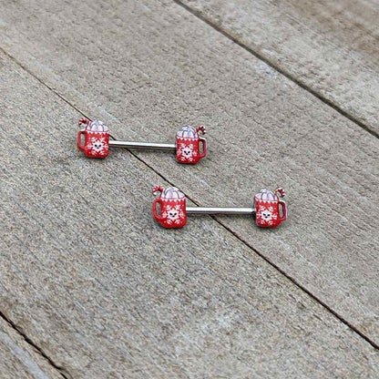 14G 9/16 Sweet Hot Cocoa Holiday Barbell Holiday Nipple Ring Set