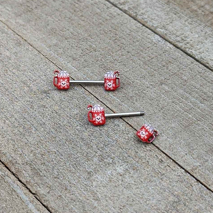 14G 9/16 Sweet Hot Cocoa Holiday Barbell Holiday Nipple Ring Set