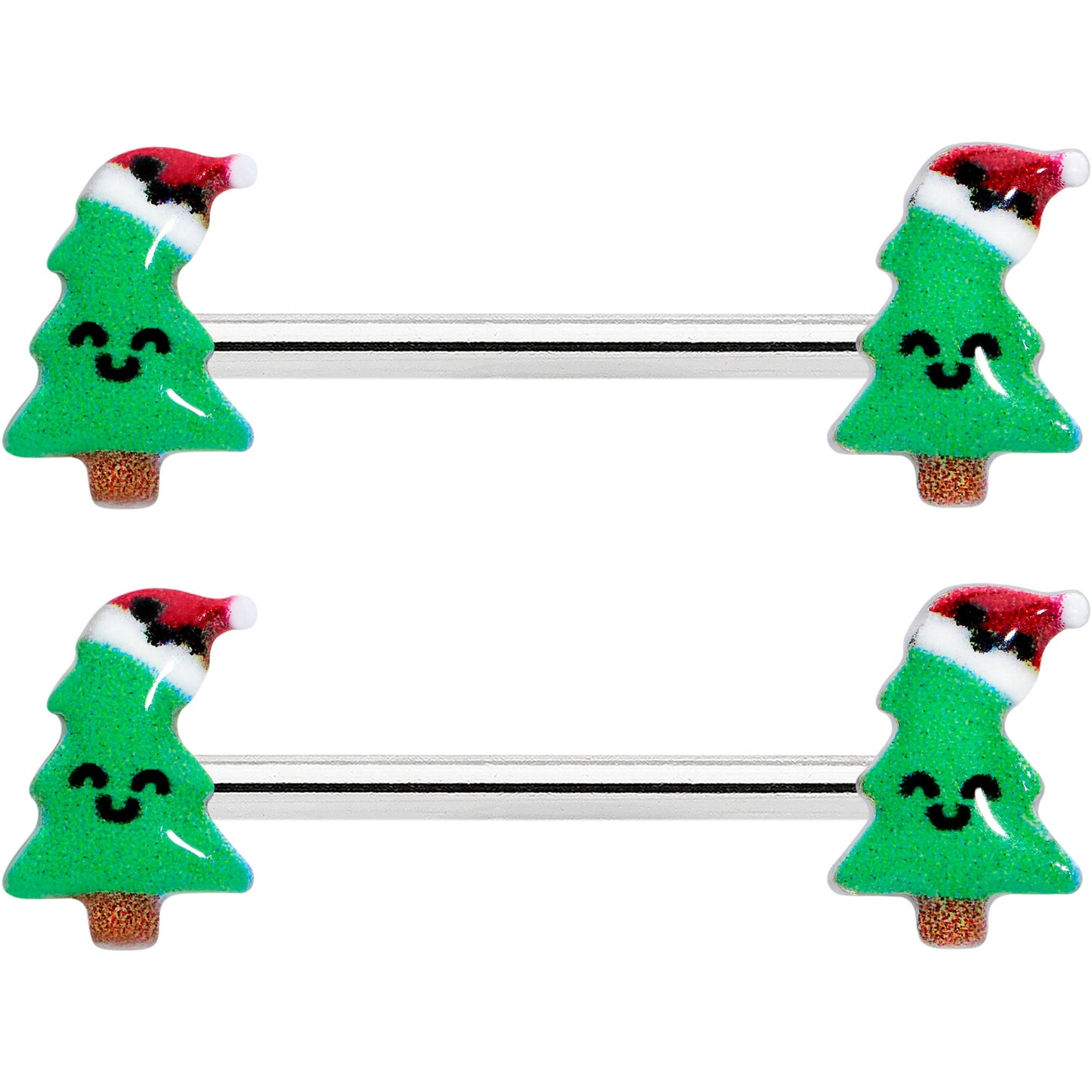 14G 9/16 Happy Christmas Tree Hat Barbell Nipple Ring Set