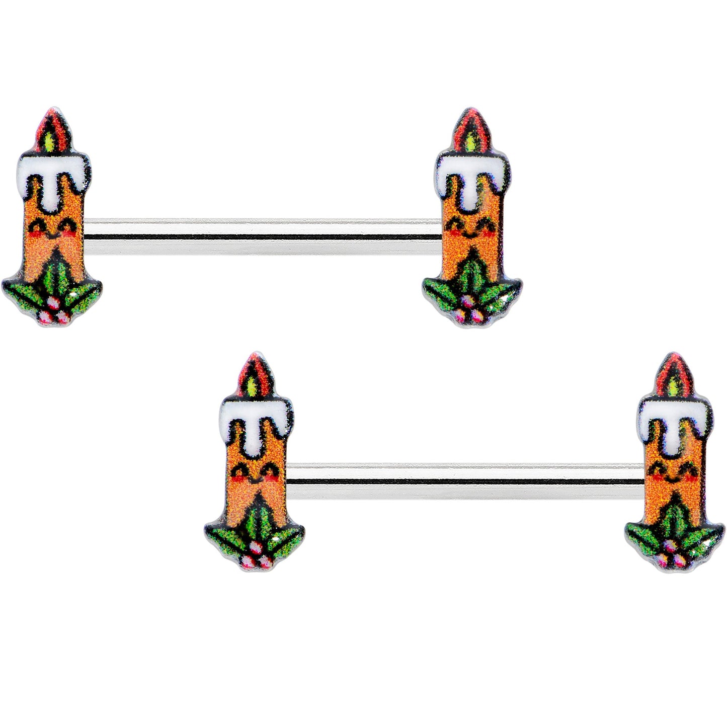 14G 9/16 Sweet Holiday Christmas Candle Barbell Nipple Ring Set