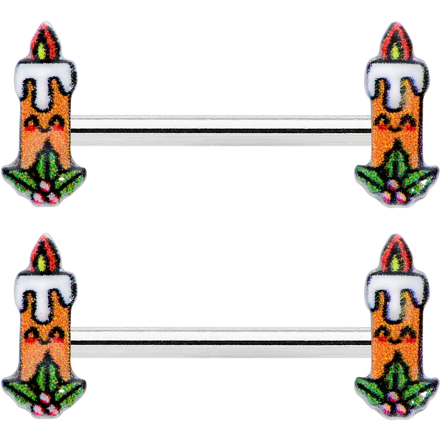 14G 9/16 Sweet Holiday Christmas Candle Barbell Nipple Ring Set