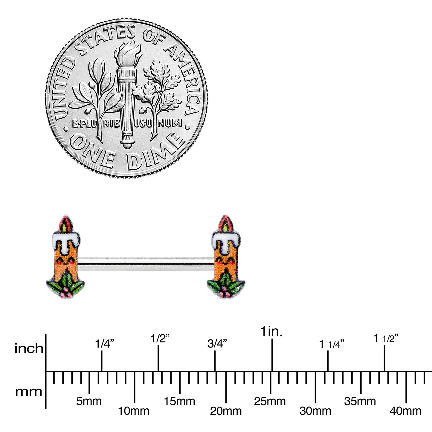 14G 9/16 Sweet Holiday Christmas Candle Barbell Nipple Ring Set