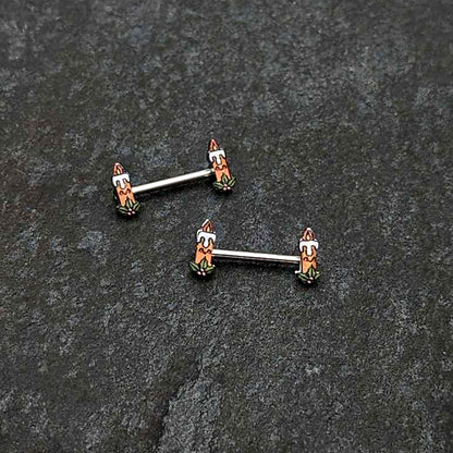 14G 9/16 Sweet Holiday Christmas Candle Barbell Nipple Ring Set