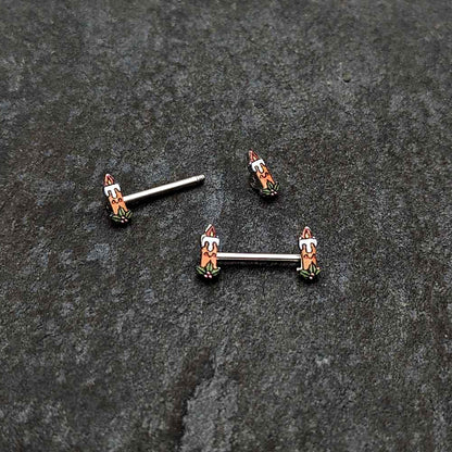 14G 9/16 Sweet Holiday Christmas Candle Barbell Nipple Ring Set
