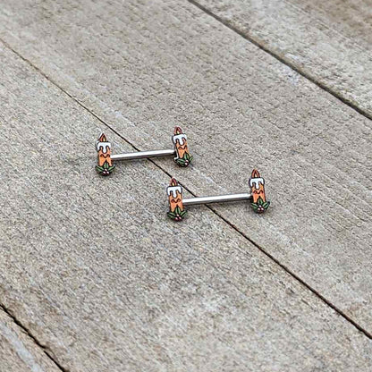 14G 9/16 Sweet Holiday Christmas Candle Barbell Nipple Ring Set