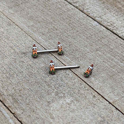14G 9/16 Sweet Holiday Christmas Candle Barbell Nipple Ring Set