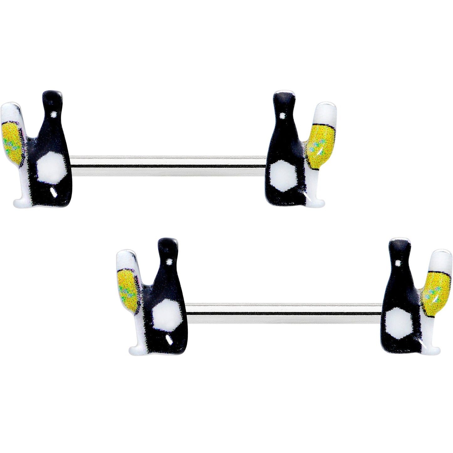 14G 9/16 Champagne Bottle Flute Yellow Barbell Nipple Ring Set