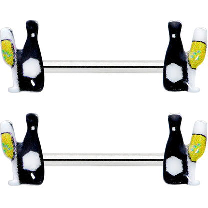 14G 9/16 Champagne Bottle Flute Yellow Barbell Nipple Ring Set