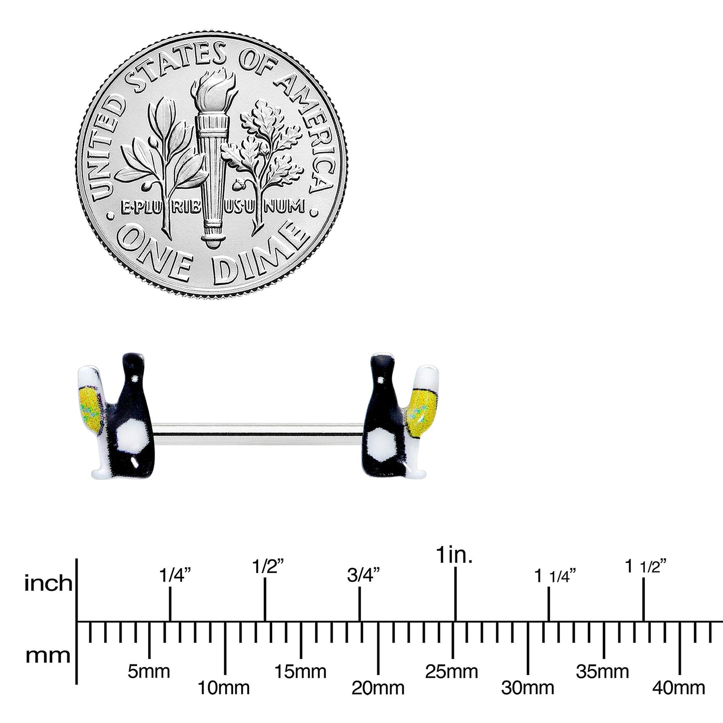 14G 9/16 Champagne Bottle Flute Yellow Barbell Nipple Ring Set