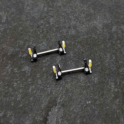 14G 9/16 Champagne Bottle Flute Yellow Barbell Nipple Ring Set