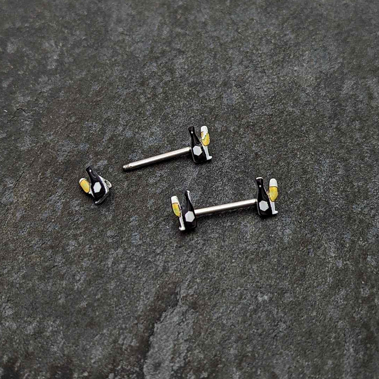 14G 9/16 Champagne Bottle Flute Yellow Barbell Nipple Ring Set