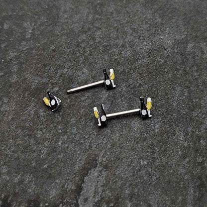 14G 9/16 Champagne Bottle Flute Yellow Barbell Nipple Ring Set