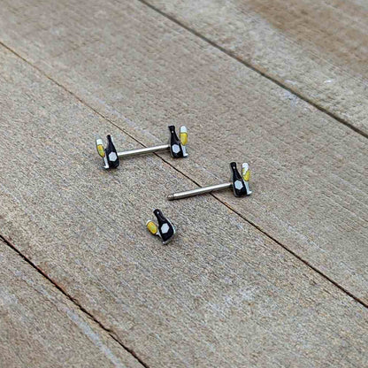 14G 9/16 Champagne Bottle Flute Yellow Barbell Nipple Ring Set
