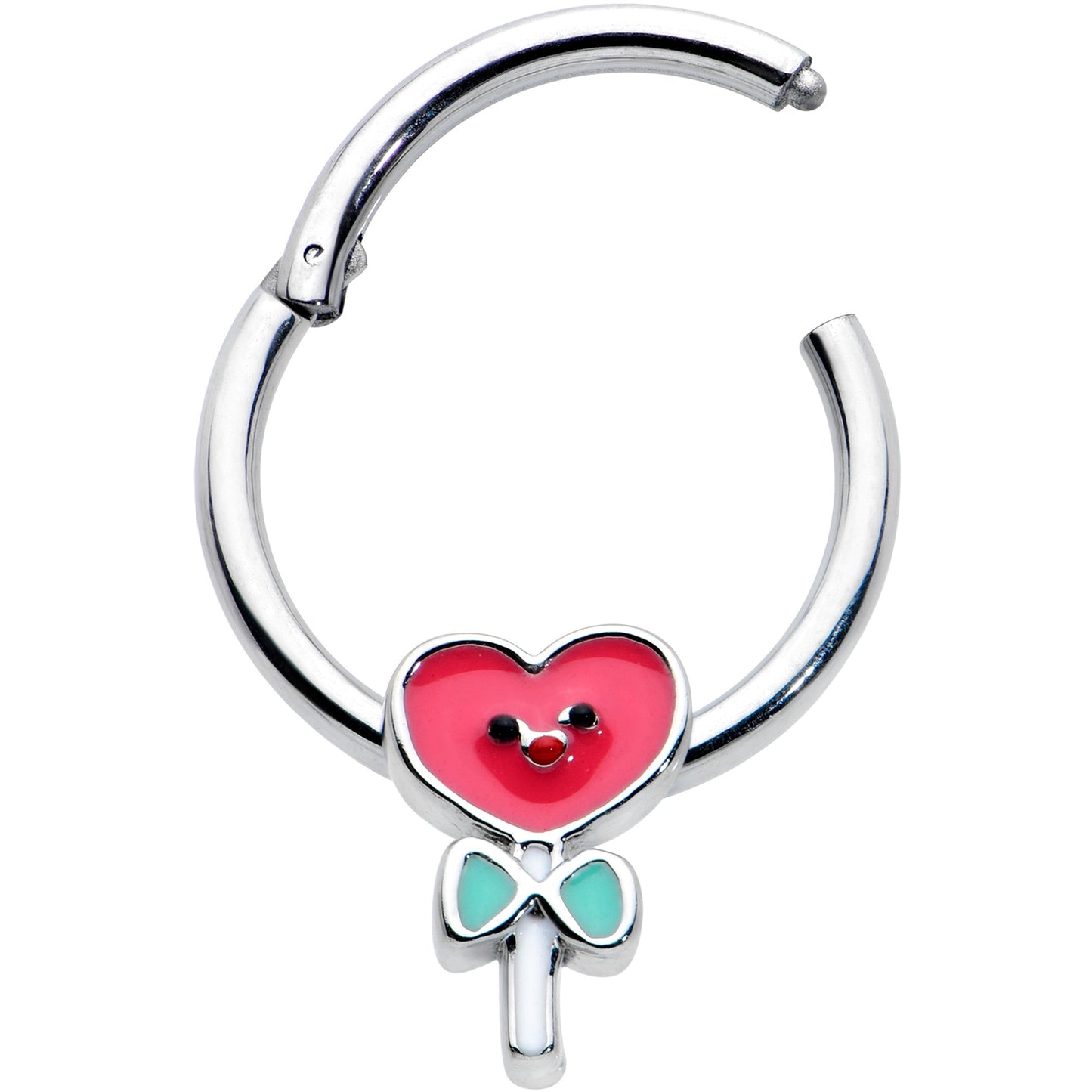 16G 3/8 Sweet Happy Heart Lollipop Hinged Segment Ring