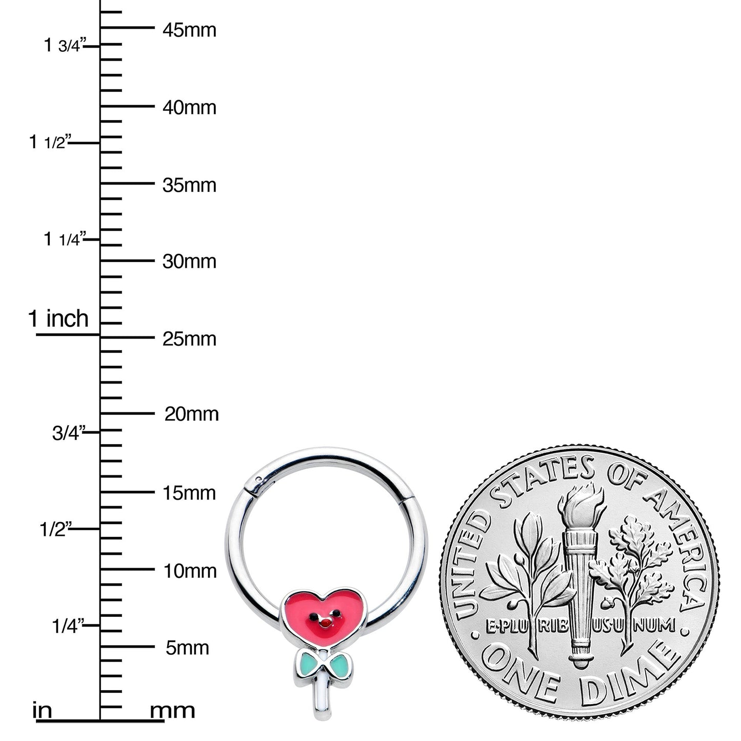 16G 3/8 Sweet Happy Heart Lollipop Hinged Segment Ring