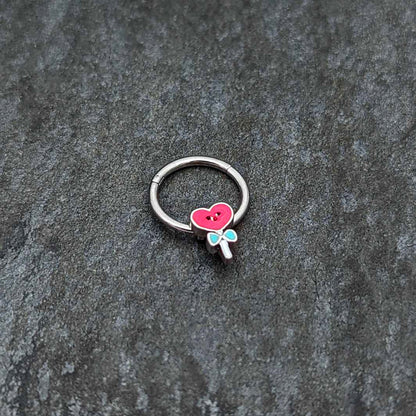 16G 3/8 Sweet Happy Heart Lollipop Hinged Segment Ring