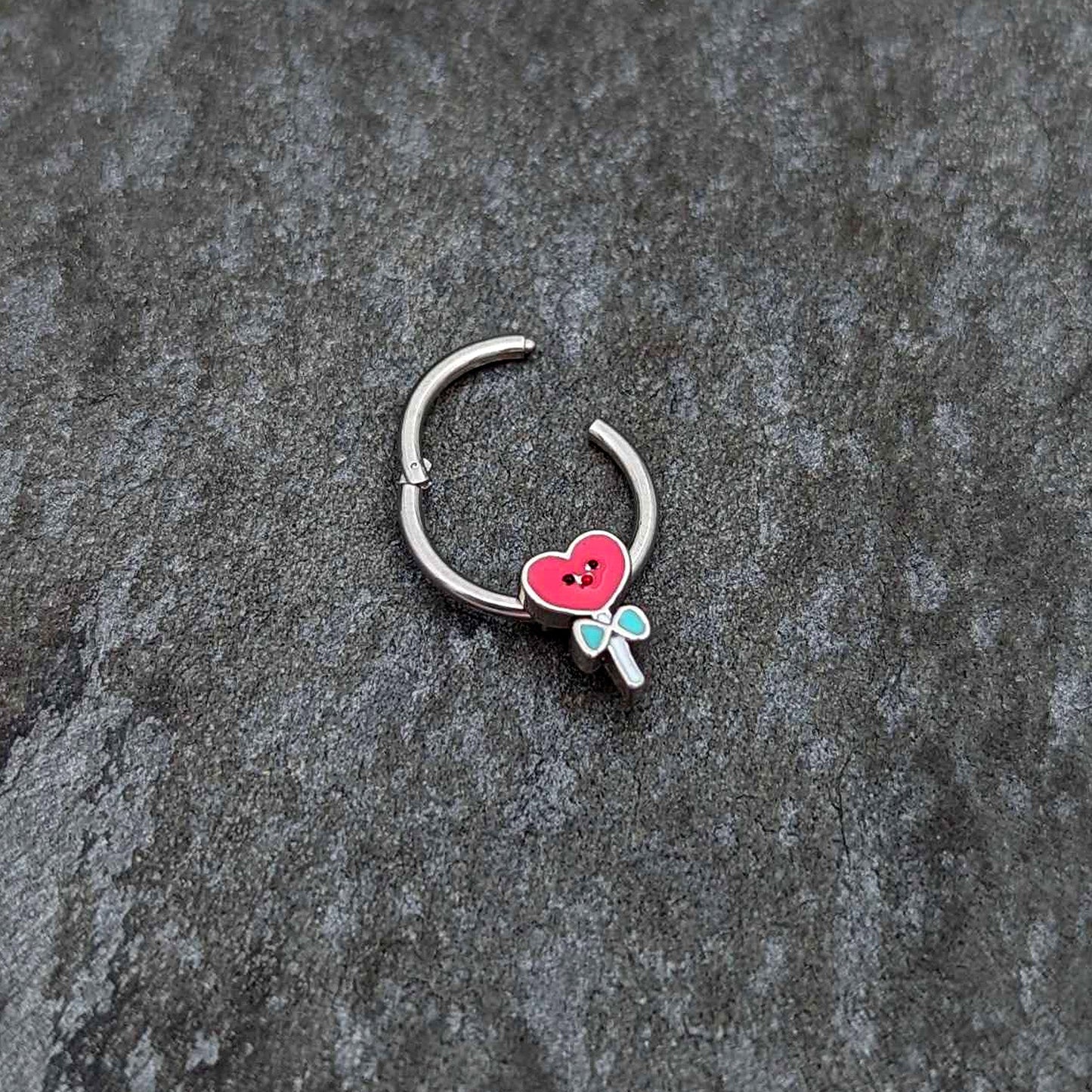 16G 3/8 Sweet Happy Heart Lollipop Hinged Segment Ring