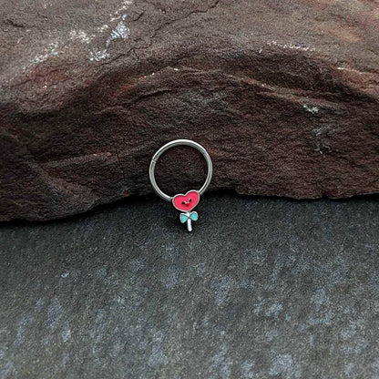 16G 3/8 Sweet Happy Heart Lollipop Hinged Segment Ring
