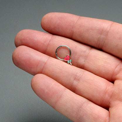 16G 3/8 Sweet Happy Heart Lollipop Hinged Segment Ring