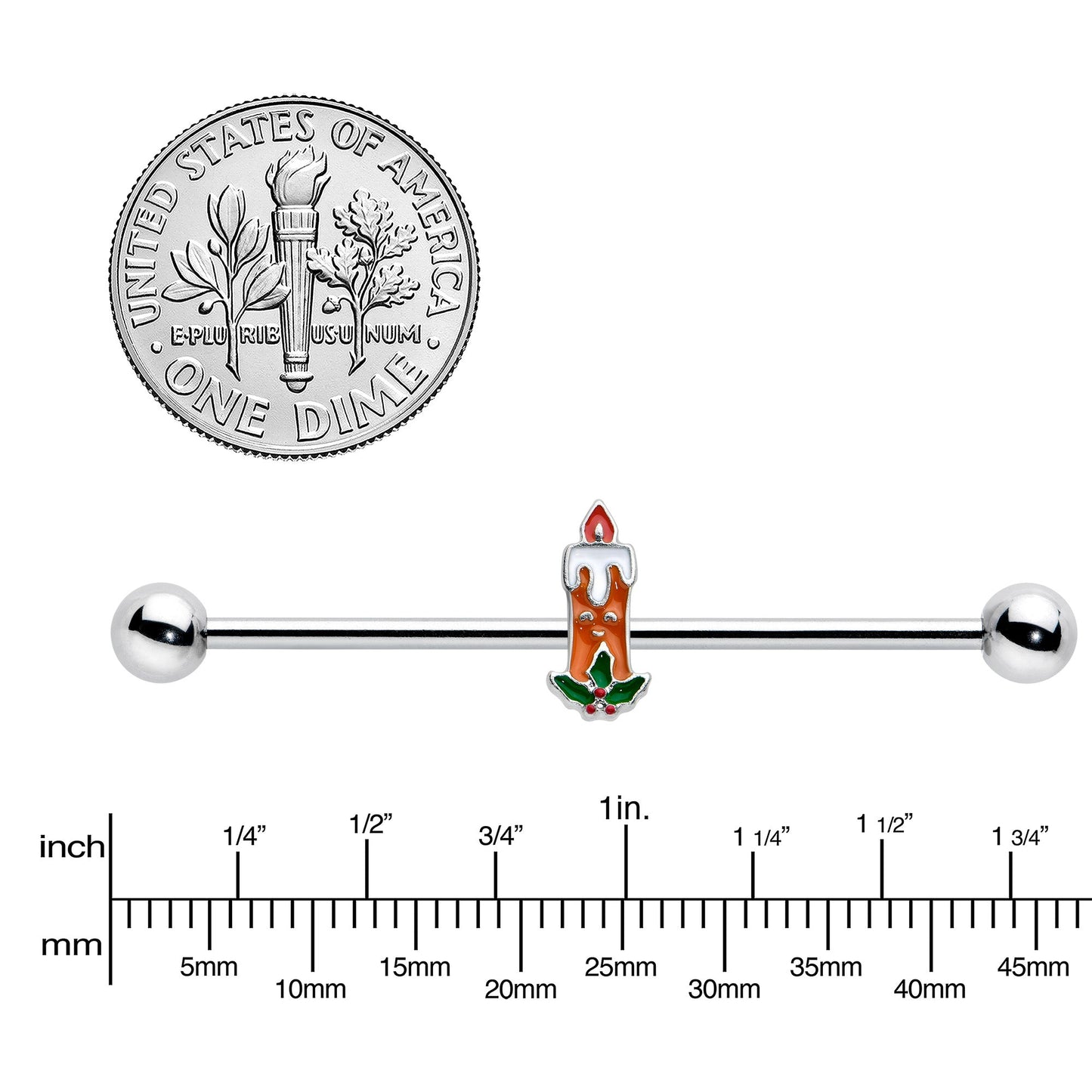 14G Sweet Christmas Holiday Candle Industrial Barbell 38mm