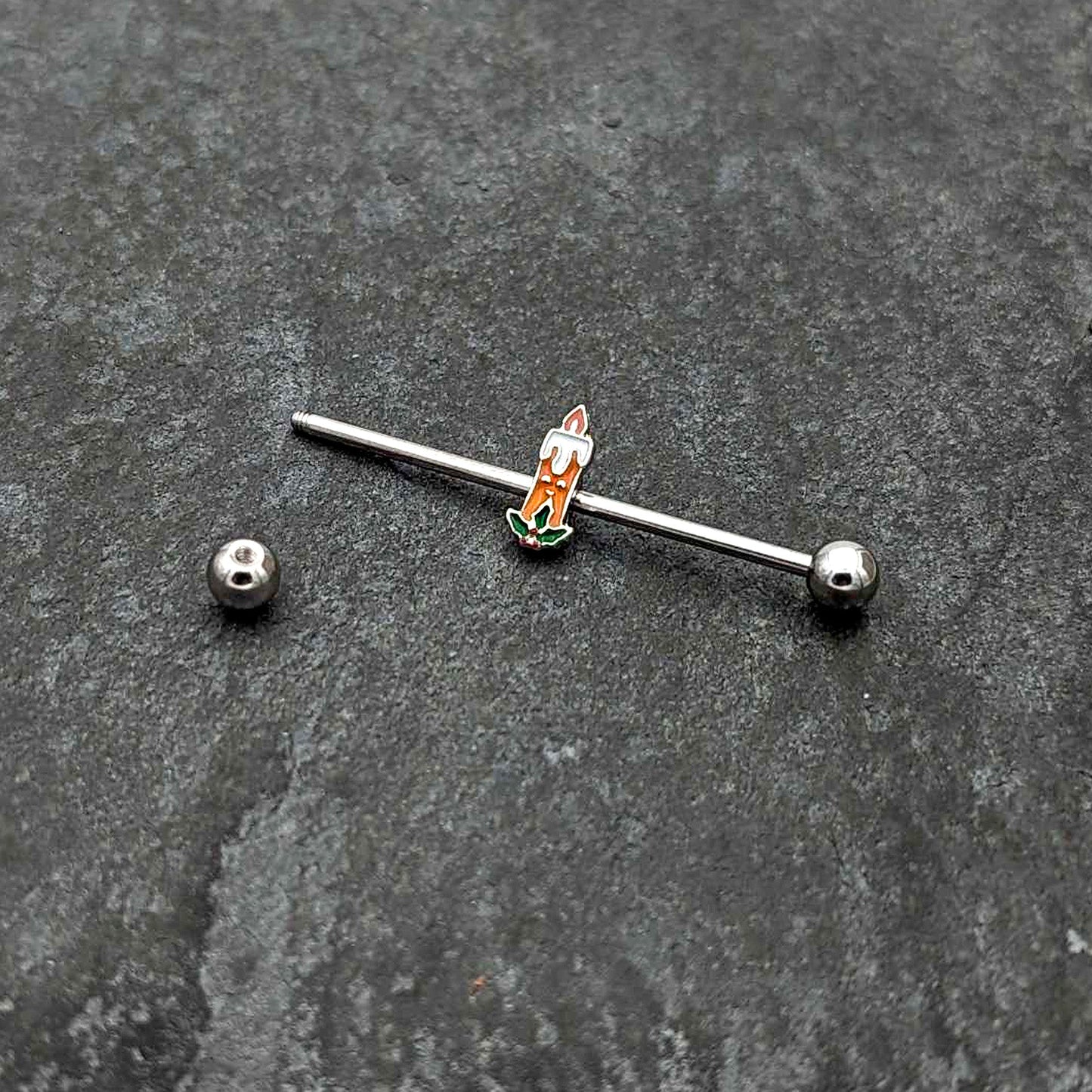 14G Sweet Christmas Holiday Candle Industrial Barbell 38mm