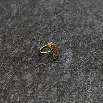 20G 5/16 Gold Tone Merry Christmas Inlaid Nose Hoop