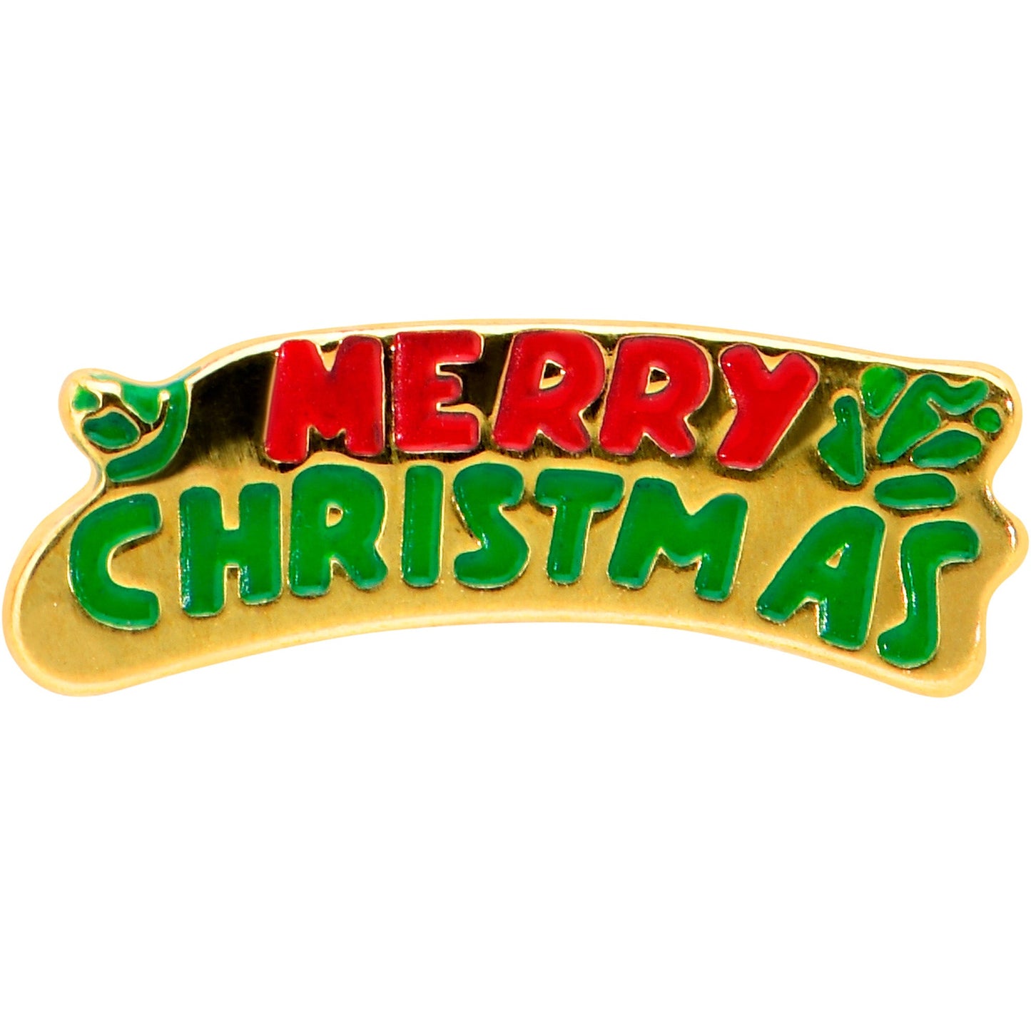 Gold Tone Merry Christmas Inlaid Red Green Barbell Tongue Ring