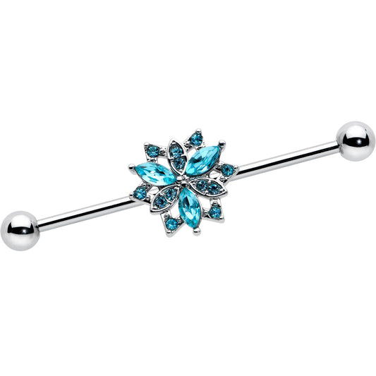 14G Blue CZ Gem Ornate Snowflake Industrial Barbell 38mm