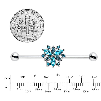 14G Blue CZ Gem Ornate Snowflake Industrial Barbell 38mm