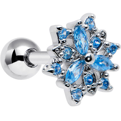 16G 1/4 Blue CZ Gem Snowflake Blues Cartilage Tragus Earring