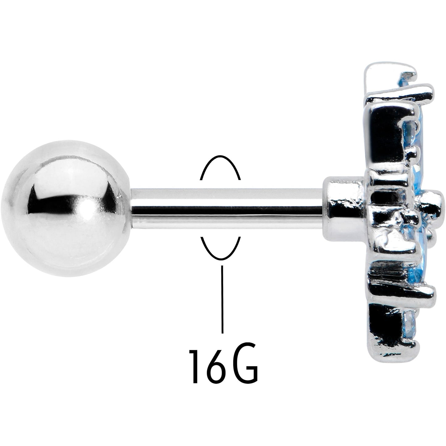 16G 1/4 Blue CZ Gem Snowflake Blues Cartilage Tragus Earring