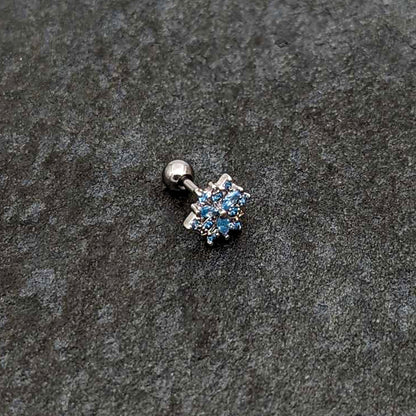 16G 1/4 Blue CZ Gem Snowflake Blues Cartilage Tragus Earring