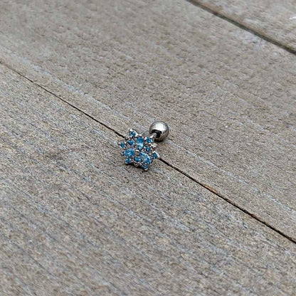 16G 1/4 Blue CZ Gem Snowflake Blues Cartilage Tragus Earring