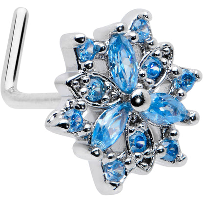 20G 7mm Blue CZ Gem Snowflake Blues L Shape Nose Ring