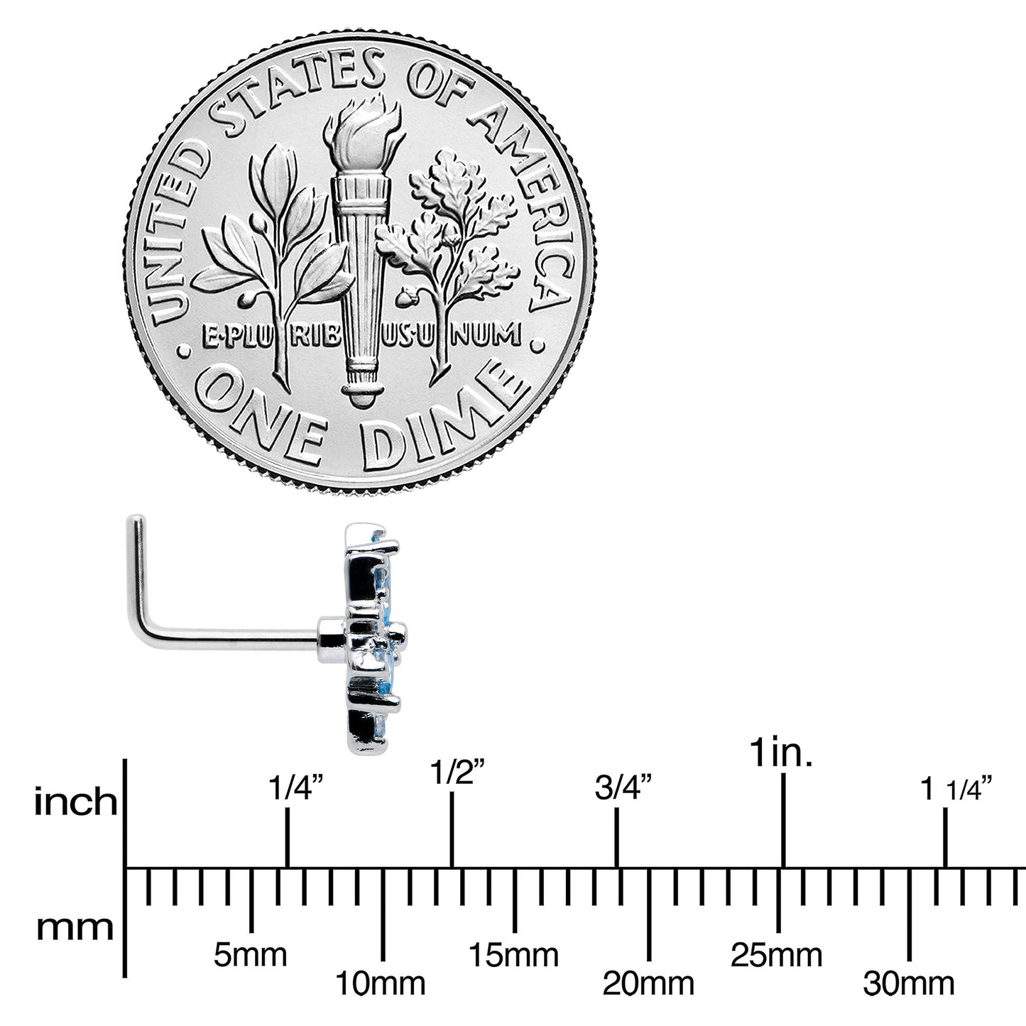 20G 7mm Blue CZ Gem Snowflake Blues L Shape Nose Ring