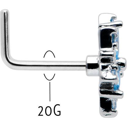 20G 7mm Blue CZ Gem Snowflake Blues L Shape Nose Ring