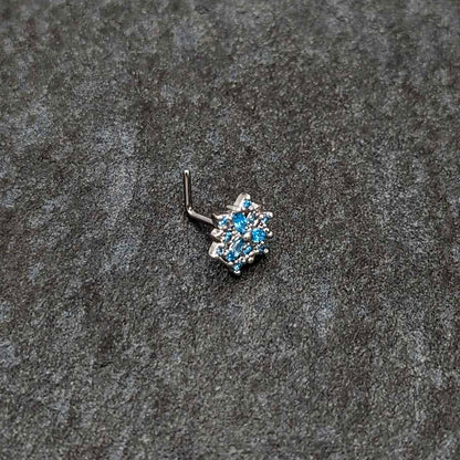 20G 7mm Blue CZ Gem Snowflake Blues L Shape Nose Ring