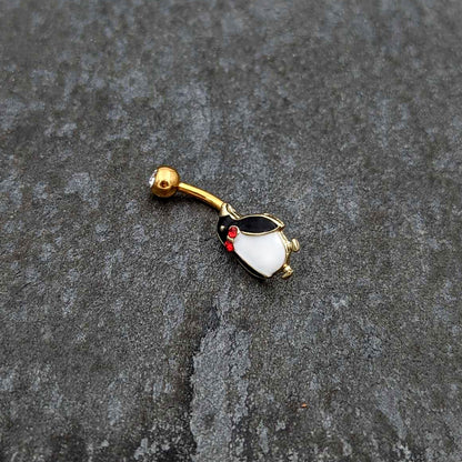 Clear Red Gem Gold Tone Bow Tie Penguin Holiday Belly Ring