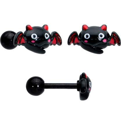 16G 1/4 Black Halloween Skull Bat Reaper Cartilage Earring Set of 3